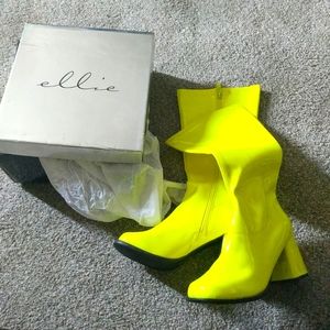Yellow calf high boots
